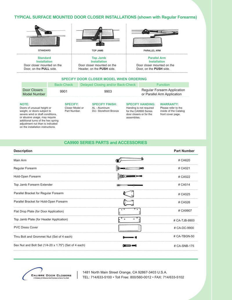 CA9901AL - Door Closer - ADA Compliant - Adjustable Spring Size 1-5 - Aluminum
