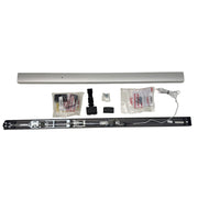 Complete kit contents for the ARLP-8611-EU 24V 42" electrified Adams Rite 8600 CVR panic bar, Aluminum finish, including vertical rods.