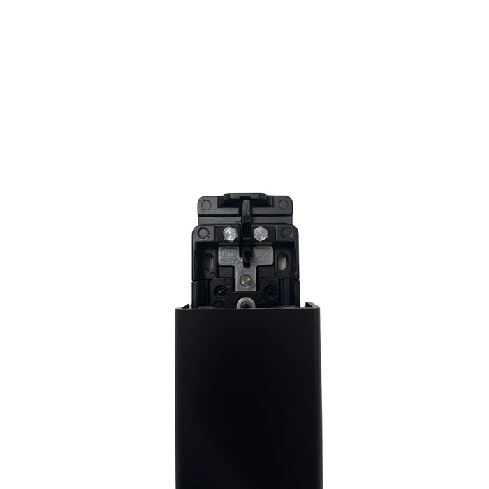 Top-down close-up of the latch head and Dark Bronze (DU) body of the ARLP-8802-EU electrified rim exit device.