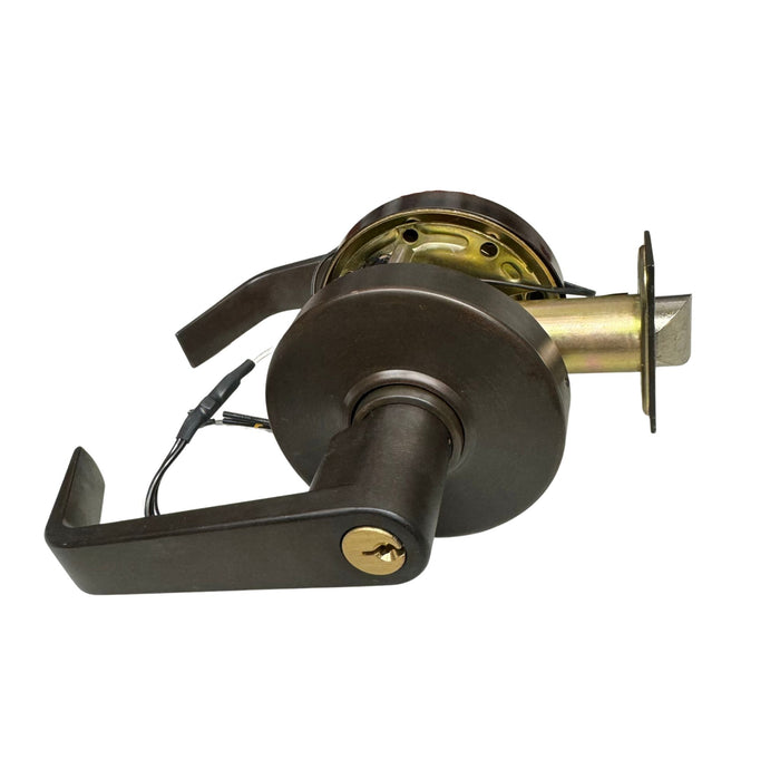 Command Access Electrified Cylindrical Lock with Rhodes Style Lever L6, Rubbed oil Bronze color 613 and works with 12 volts with REX