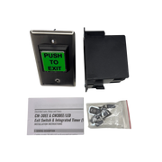 CM-30EE Camden LED exit switch with mounting box and installation hardware components