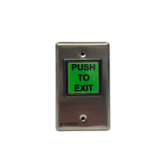 CM-30EE Camden LED illuminated exit switch with green push to exit button and stainless steel faceplate
