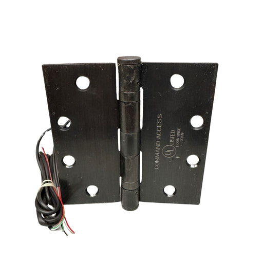 Command Access Electrified Hinge in the oil rubbed bronze color, 4 wire, 5 knuckle, and 4 1/2 by 4 1/2 size. Part number BB79 ETH4w5k4545 613.