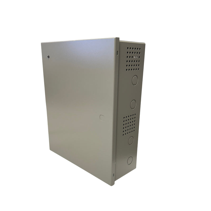 Angled view of Command Access PS220B Power Supply, 2A @ 24VDC, Enclosure for Electric Locks and Battery Backup Systems.