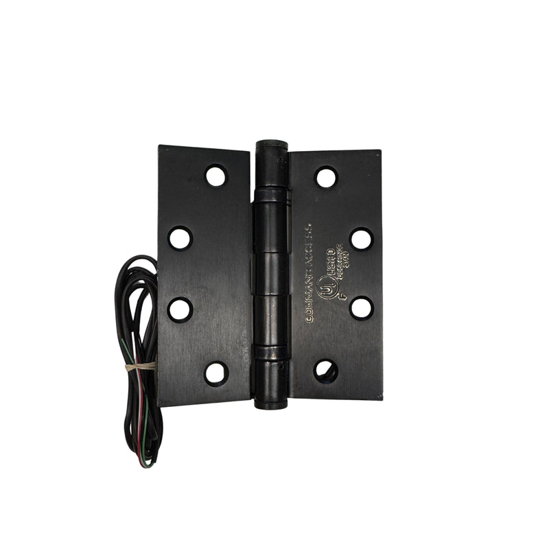 Straight-on view of the ETH4W5K4540 4-wire Energy Transfer Hinge, 4.5" x 4.0", Oil Rubbed Bronze (613), showing concealed wires.