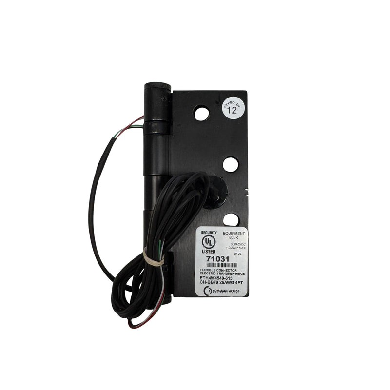 Closed side view of the Command Access ETH4W5K4540 hinge, 5-knuckle design, low-voltage power transfer, 613 finish.
