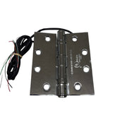 Straight-on view of the ETH4W5K4540 4-wire Energy Transfer Hinge, 4.5" x 4.0", Bright Chromium (625), showing concealed low-voltage wires.