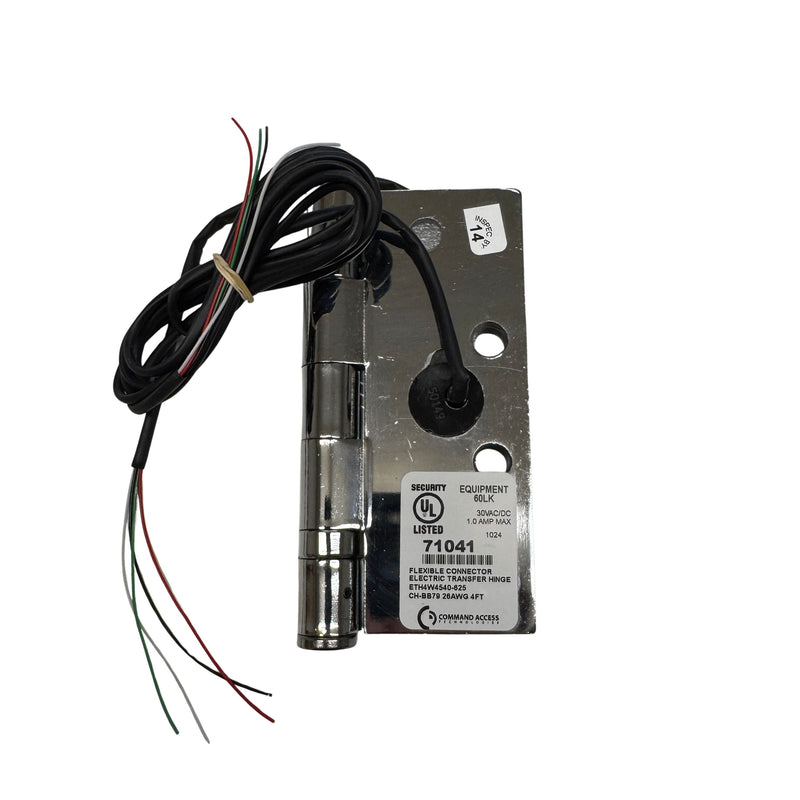 Full mortise ETH4W5K4540 4-wire hinge closed, showing concealed wiring and durable 625 Bright Chromium finish.