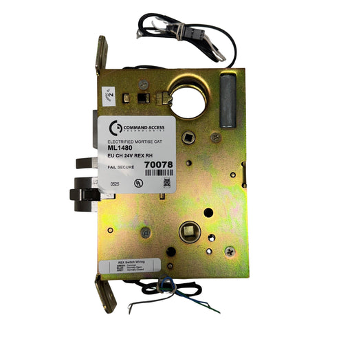 Command Access ML1480-EU-CH-24V-REX electrified mortise lock chassis outside view – Schlage L-Series compatible with REX