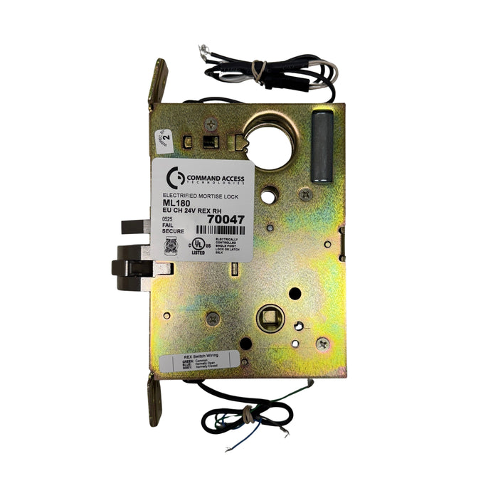 Command Access ML180-EU-24V-REX electrified mortise lock outside view – Schlage L-Series compatible with REX