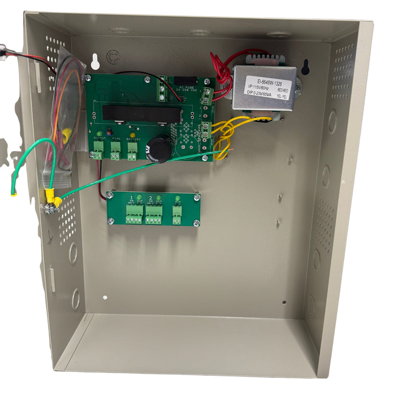 Detailed view of the PS220B 2A @ 24VDC power supply circuit board, showing solid-state outputs and easy-to-wire euro connectors.