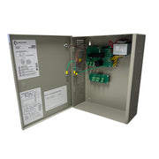 Open Command Access PS220B power supply showing circuit board, transformer, and wiring for 24VDC access control system.