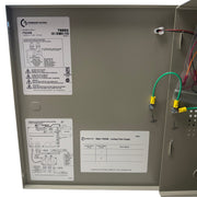 Close-up of the wiring diagram and connection instructions sticker inside the Command Access PS220B power supply enclosure.