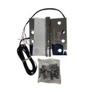 Command Access ETH4W5K4040 625 CH-BB79 4 x 4 bright chromium electric hinge displayed with matching screw pack.