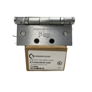 Command Access ETH4W5K4540 626 CH-BB79 4-wire hinge resting on branded Command Access box, showing manufacturer logo and satin chrome finish.