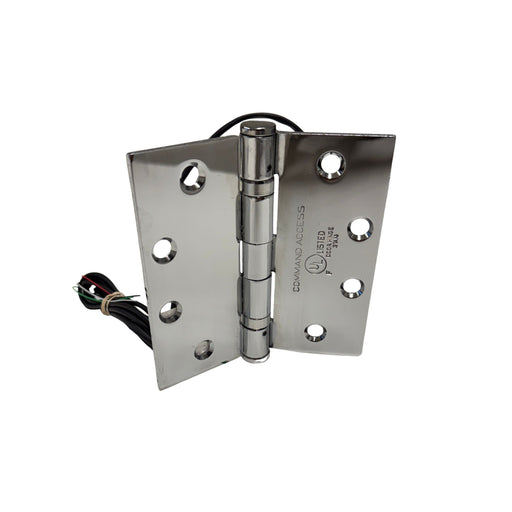 Front view of Command Access ETH4W5K4545 625 CH-BB79 4-wire electric hinge in bright chromium finish, showing 5-knuckle standard weight design.