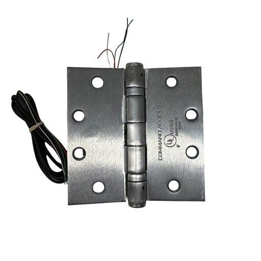 Front view of Command Access ETH4W5K4545 626 CH-BB79 4-wire electric hinge in satin chrome finish, featuring 5-knuckle standard weight design.
