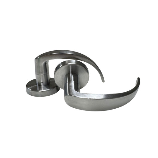 Pair of Command Access L17B 626 mortise trim handles with L17 curved levers in satin chrome finish shown side by side.