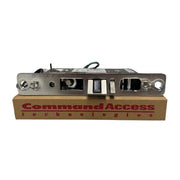 Electrified Sargent 8200 Series mortise lock by Command Access Technologies, model ML371-EU-CH-24V-REX, displayed on top of Command Access packaging box.
